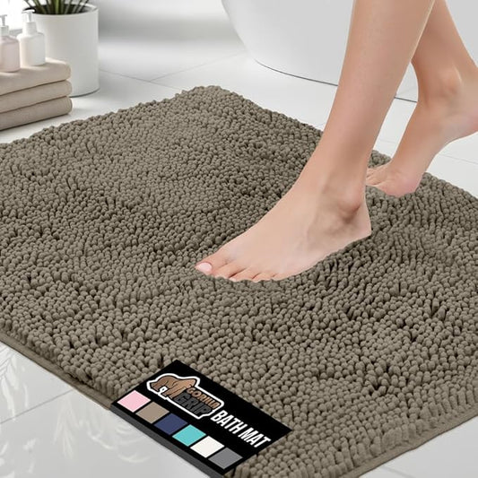 GORILLA GRIP Bath Rug Mat 30x20, Thick Soft Absorbent Chenille, Quick Dry Microfiber Mats, Rubber Backing Washable Shower Floor Rugs, US Designed Bathroom Bathmat Home Decor Accessories, Latte