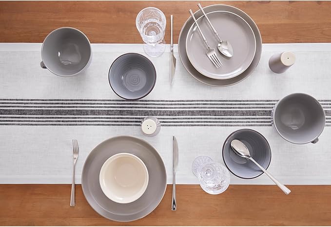 Solino Home Linen Table Runner 108 Inches Long - 100% Pure Linen Black and White Farmhouse Table Runner 18 x 108 Inch for Dining