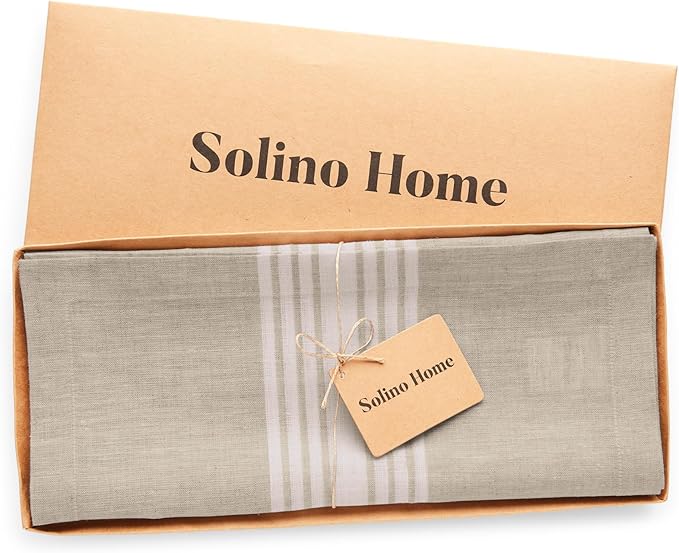 Solino Home Linen Table Runner 72 Inches Long - 100% Pure Linen White and Natural Farmhouse Table Runner 14 x 72 Inch for Dining, Dresser, Christmas, New Year
