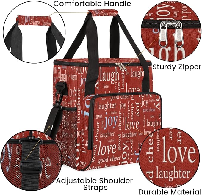 cfpolar Love Joy Laugh Letter Red Coffee Maker Carrying Bag, Portable Single Serve Coffee Brewer Case with Pockets for K-Cup Pods