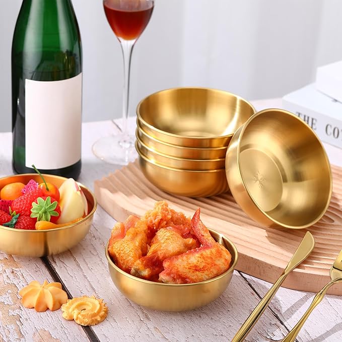Nuogo 10 Pcs Stainless Steel Mixing Bowls Christmas Decorative Esthetician Bowls for Christmas First Holy Communion Wedding Baking Prepping Serving Facial Salad Fruit Candy(4.7 Inch,Gold)