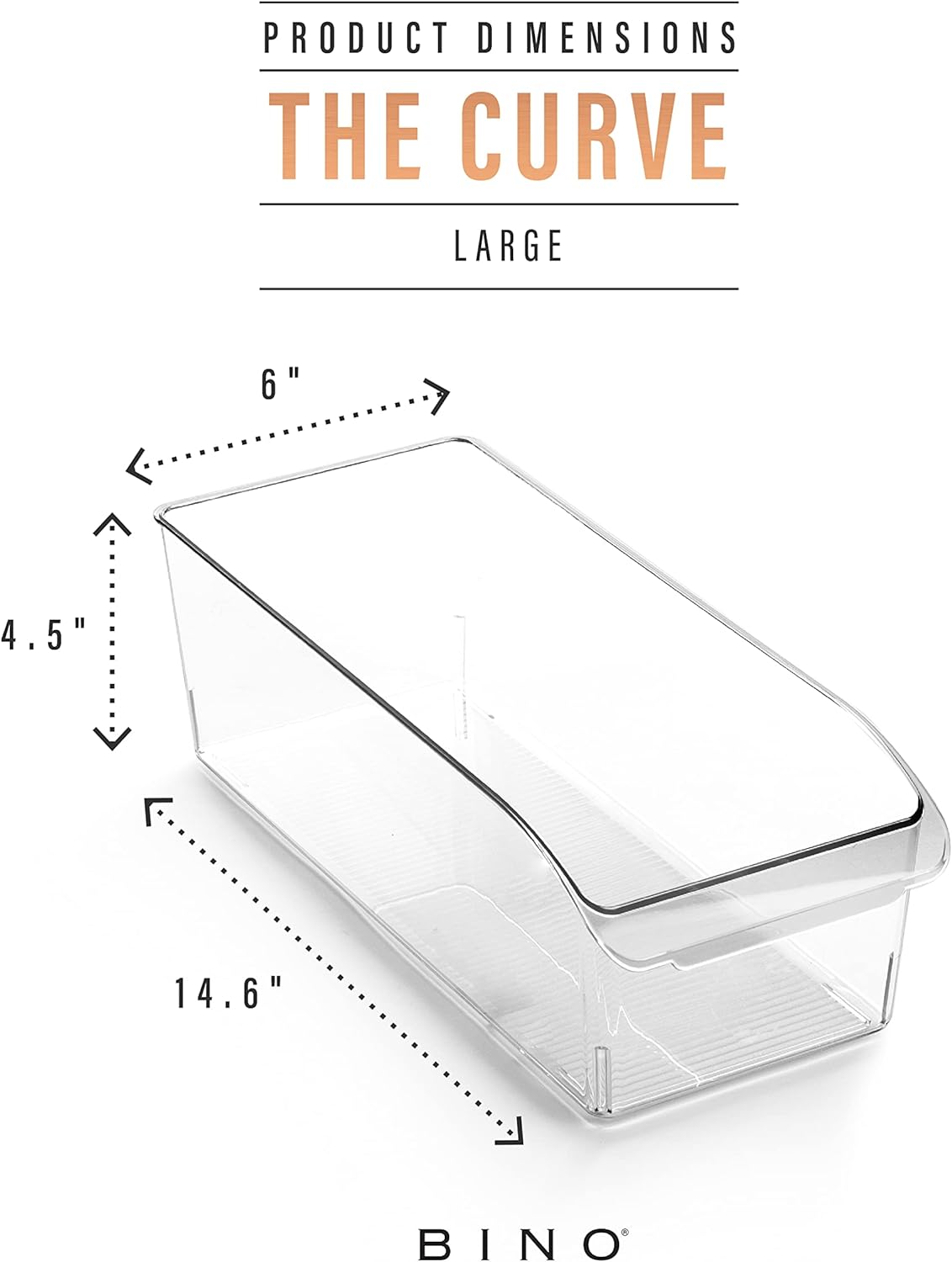 BINO | Plastic Storage Bins, Large | THE CURVE COLLECTION | Multi-Use Fridge / Freezer Organizer | Built-In Handle | BPA-Free | Pantry and Home Organization
