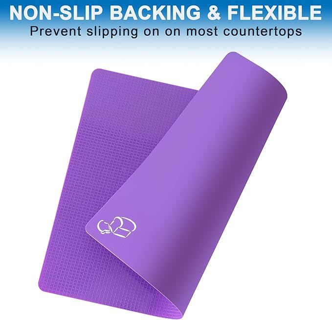Flexible Cutting Boards with Hanging Hole, Food Icons - BPA Free, Non Slip for Meat & Veggies