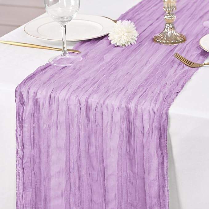 12 Pack Lavender Table Runner 10Ft Cheesecloth Table Runner Rustic Gauze Table Runners Romantic Long Sheer Fabric Cheese Cloth Table Runners for Wedding Party Bridal Baby Shower