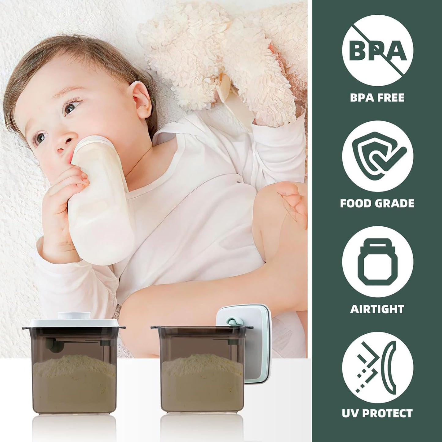 To Go Formula Container - 1000ml Airtight Milk Powder Container for Travel, Formula Dispenser with Scraper, 11OZ, 0.66LB, 300g, Brown