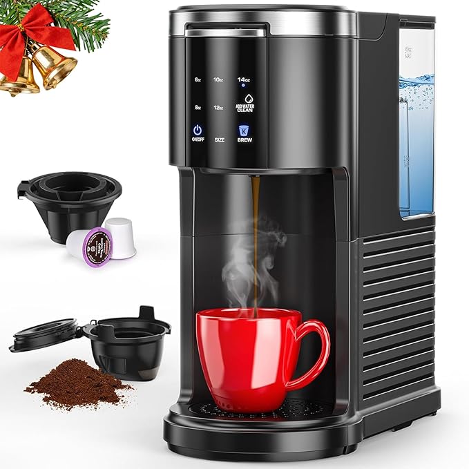 COWSAR Single Serve Coffee Maker, K Cup Coffee Brewer for Capsule and Ground Coffee, Commercial Coffee Machine with 40 Oz Water Tank, 5 Brew Sizes Up To 14 Oz, Ideal for Home/Office, Black