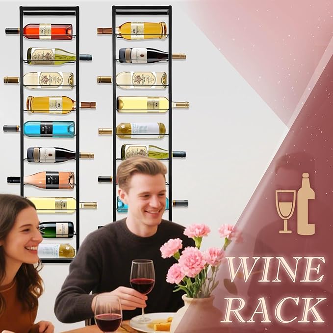 Wall Mount Wine Rack - 10 Bottle Black Metal Wine Bottle Holder for Wall, Wine Bottles Storage Organizer Display Shelf for Home, Bar, Dining Room, Liquor, Kitchen, Wine Cellar