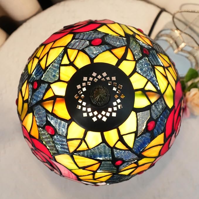 Tiffany Lamp - Red Rose Stained Glass Table Lamp 8x8x14 Inches - Red Rose Style Desk Reading Light - Bedroom & Living Room Decor