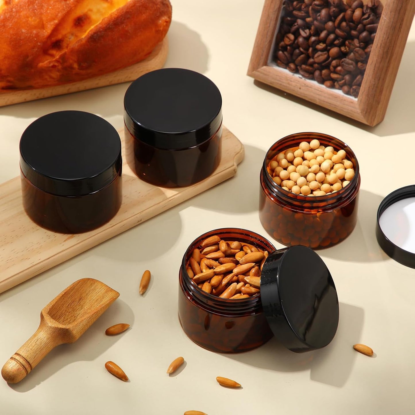 SATINIOR 6 Pack 2 oz Plastic Jars Containers with Lids Wide-mouth Refillable Leakproof Reusable Round Empty Jars for Travel Cosmetic Dry Food Spice Candy Cookie Home Kitchen Organizing(Opaque Black)