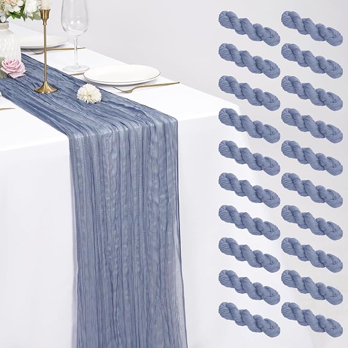 20 Pack Cheesecloth Table Runner Dusty Blue, Rustic Boho Gauze Fabric Table Runner Romantic Table Runner For Wedding, Festival, Birthday, Anniversary, Dinner and Outdoor Events (17.7 x 108 inch)