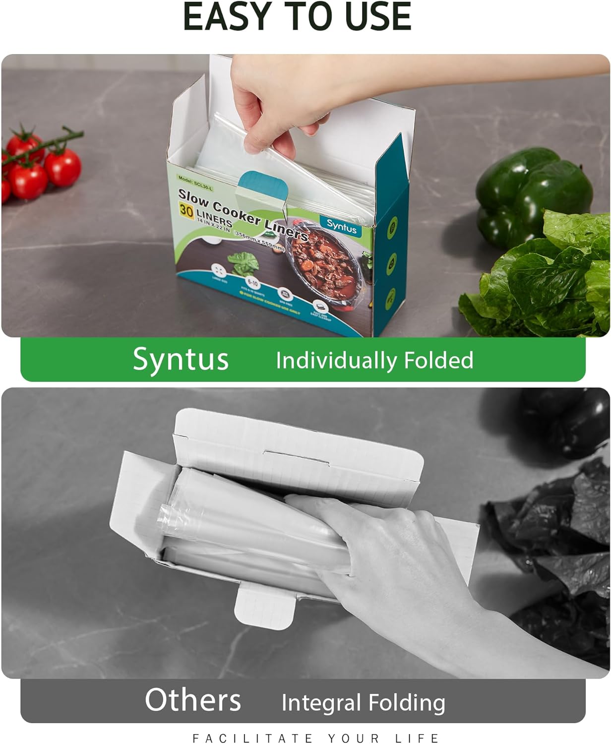 Syntus Slow Cooker Liners, 30 Count Cooking Bags Large Size Disposable Pot Liners Plastic Bags, Fit 3QT to 8QT for Slow Cooker Cooking Trays, 13"x 21", 30 Liners