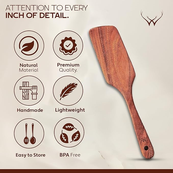 Spurtles Kitchen tools wooden, Spurtle Spatulas, Wooden Kitchen Utensil Set of 4, Paddle, Slotted Spatula, Frying Spatula, Wood Turner for Nonstick pans - Teak cooking utensil for Apartment Essentials