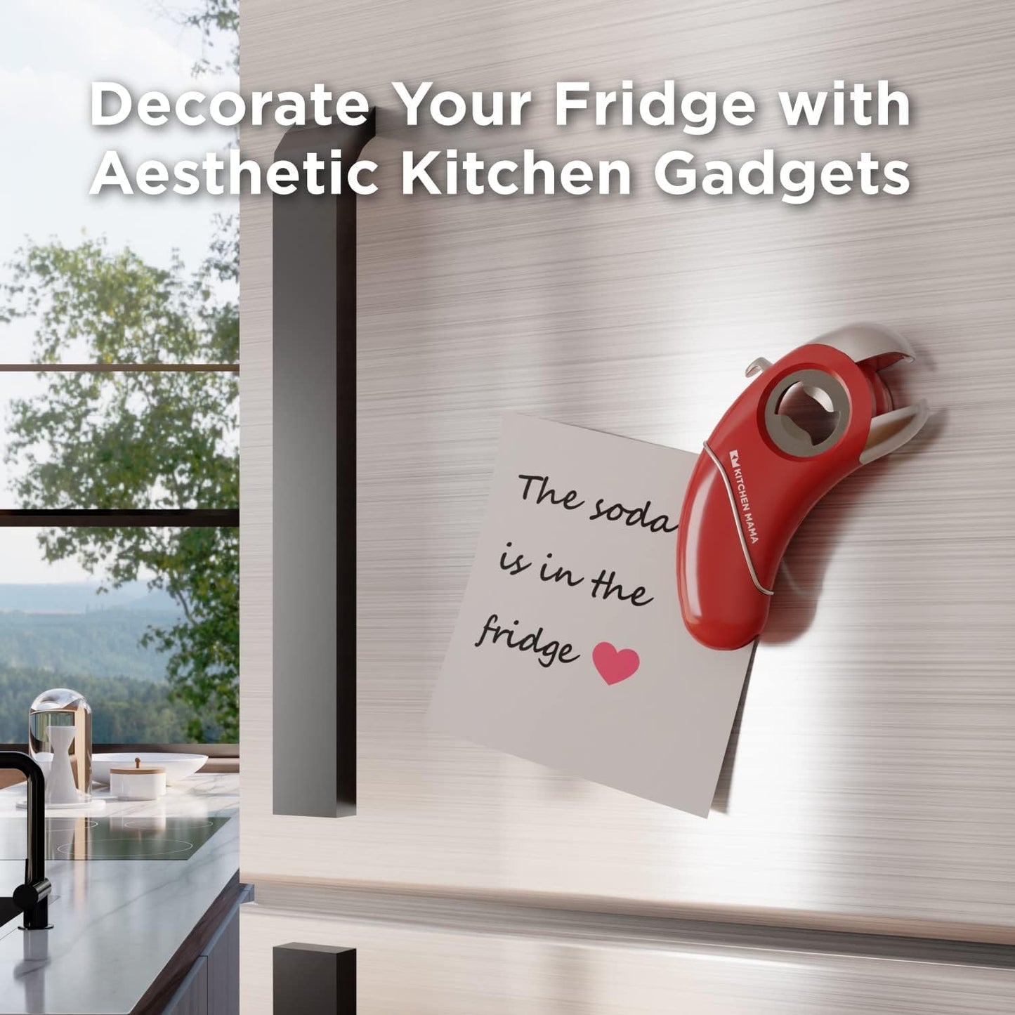 Kitchen Mama Epic One Multifunction Opener: Magnetic Bottle Opener, Beer Soda Opener, Effortless Jar Lid Opener for Seniors and Elderly with weak Hands and Arthritis, Essential Kitchen Gadget (Red)