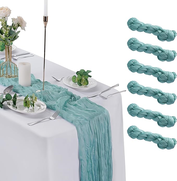 6 Pack Cheesecloth Table Runner 9ft,17 x 108 inch Gauze Table Runner Rustic Romantic Wedding Runner for Wedding Bridal Shower Fall Decoration,Dusty Blue