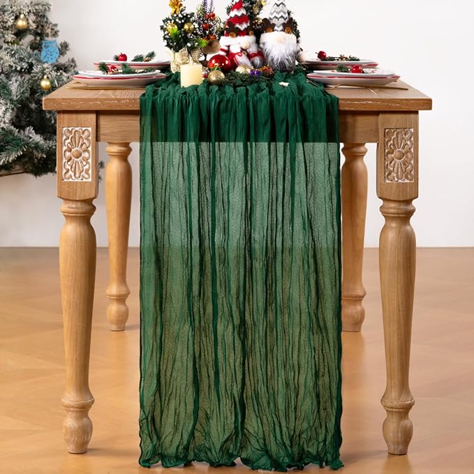 Emerald Green Cheesecloth Table Runner 12 Pack Christmas Green Table Runners Boho Gauze 120 Inches Cheese Cloth Table Decor for Xmas Holiday Season Parties Wedding Bridal Baby Shower