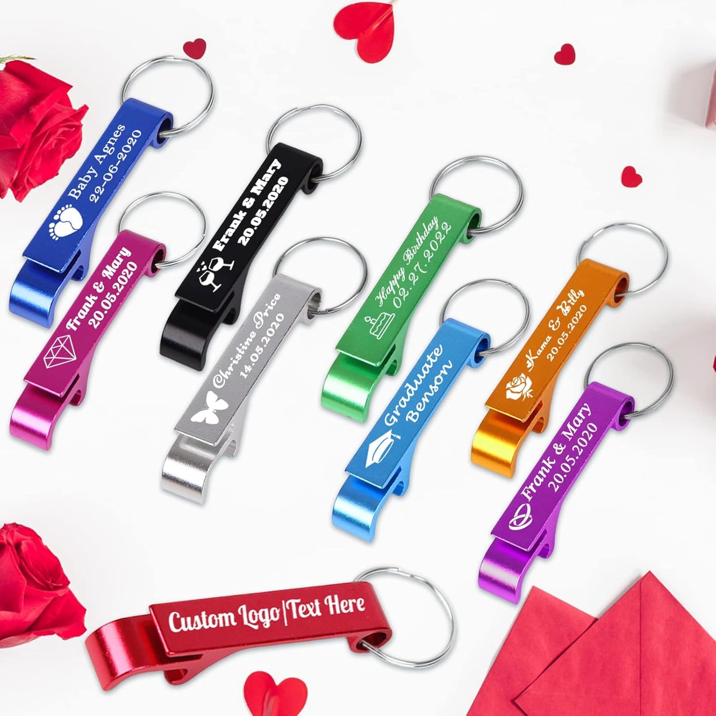 150PCS Personalized Bottle Opener Keychain Bulk Custom Beer Bottle Opener with Logo Text Engraved Wedding Bottle Opener Favors Customized Gifts for Guests Baby Shower Birthday Party-Sky Blue