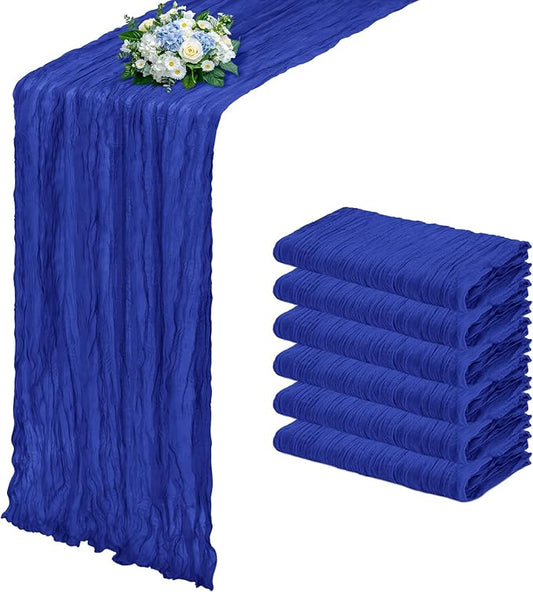 6 Pack Royal Blue Cheesecloth Table Runner 17x108 Inch Semi Sheer Boho Gauze Cheese Cloth Fabric Table Runners, for Wedding Party Baby Shower Birthday Home Decor Garden Farmhouse