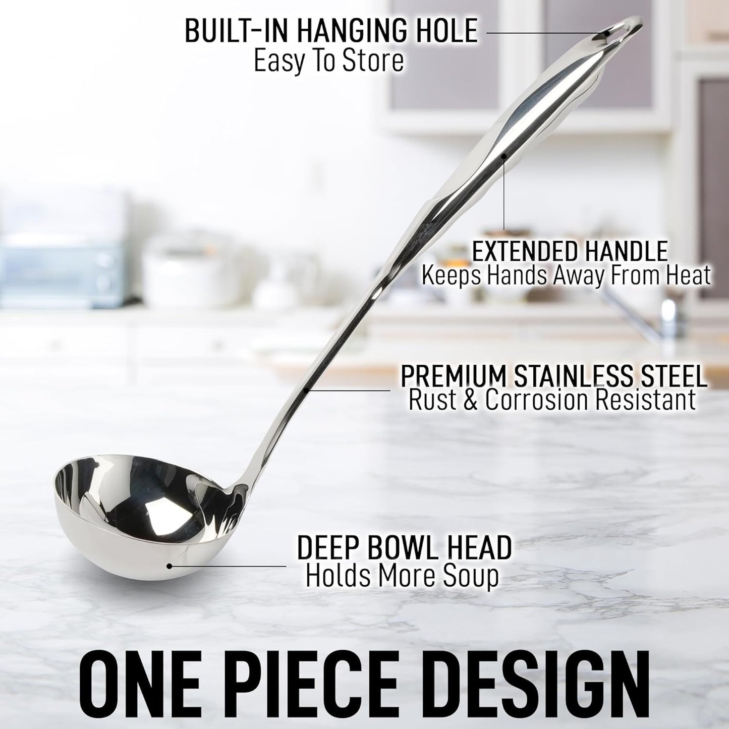 Zulay Kitchen Stainless Steel Cooking Utensil - Stainless Steel Kitchen Utensil, Durable Kitchen Gadgets, Metal Kitchen Accessories, Easy to Clean Kitchen Tools - 13 inch Soup Ladle
