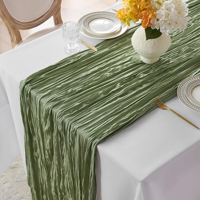 6 Pack Sage Green Cheesecloth Table Runner 35"×120" Gauze Fabric Table Runner Rustic Sheer Runner for Wedding Birthday Baby Shower Party Table Decoration Sage Green 6 Pack