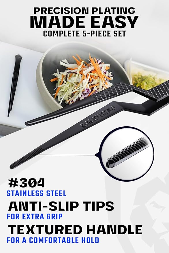 DALSTRONG Professional Food Tweezers-5 Piece Set- High-Precision Tweezer Tongs - Black Titanium Coating - Plating, Culinary Fine Use -304 Stainless Steel- Metal Kitchen Tongs