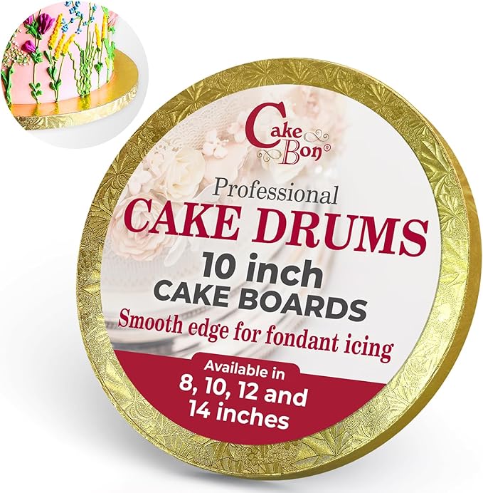 Cakebon Cake Boards - Sturdy 1/2 Inch Thick Drums - 10 Inch Professional Smooth Straight Edges Gold 1-Pack