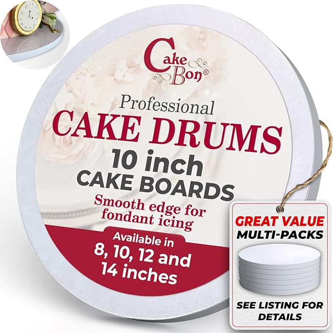 Cakebon Round Cake Boards - Sturdy 1/2 Thick Drums - 10 Inch Professional Smooth Straight Edges White 12-Pack