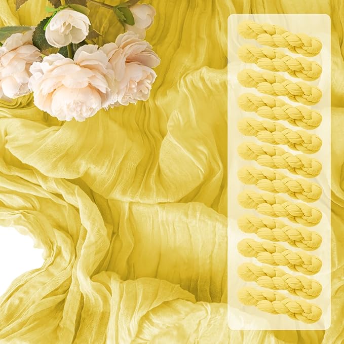 12 Pack Light Yellow Table Runner 10FT Cheesecloth Table Runner 21 x 120 inch Boho Gauze Cheese Cloth Table Runner Rustic Sheer Table Runner for Party Wedding Bridal Baby Shower Birthday Table Decor