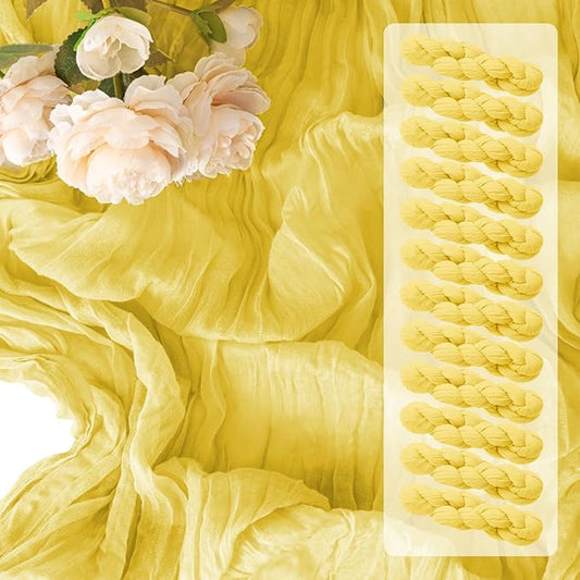 12 Pack Light Yellow Table Runner 10FT Cheesecloth Table Runner 21 x 120 inch Boho Gauze Cheese Cloth Table Runner Rustic Sheer Table Runner for Party Wedding Bridal Baby Shower Birthday Table Decor