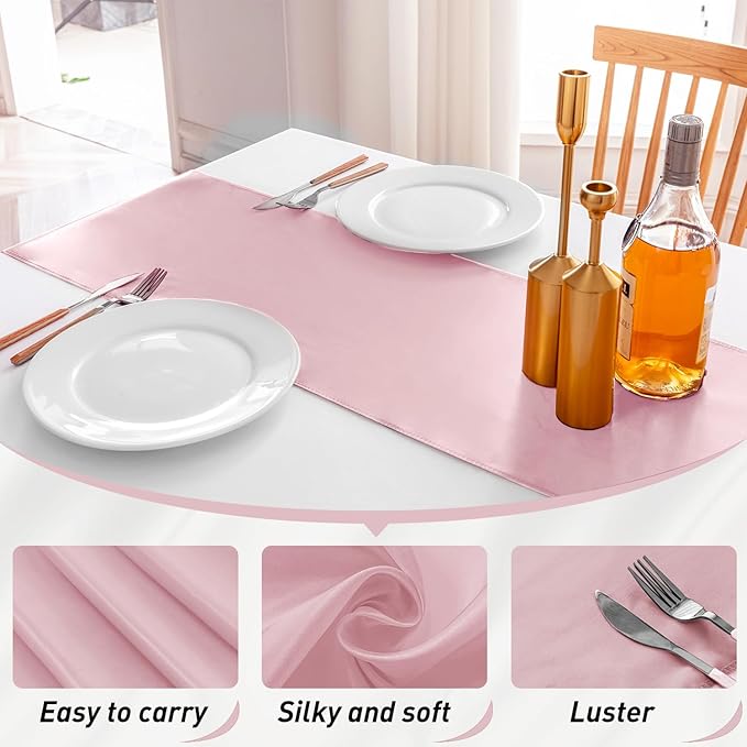 5 Pack Table Runner 12 X 108 Inch Silk Table Runner for Party,Wedding, Birthday, Banquets,Decoration(Rose Gold)