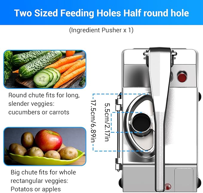 Commercial Vegetable Chopper with 6 blades, Electric Food Processor for Slicing Dicing Shredding, Professional Cheese Grater, 550W Veggie Cutter for Restaurant, Hotel School, Cafeteria, Buffet