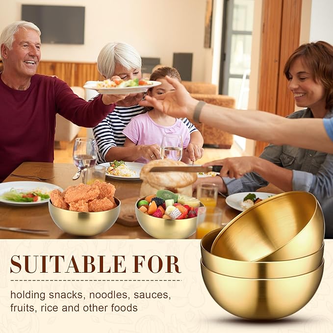 Nuogo 6 Pcs Stainless Steel Gold Mixing Bowls Christmas Gold Esthetician Bowls for Christmas First Holy Communion Wedding Party Facial Cereal Rice Noddle Fruit Cooking Baking Serving