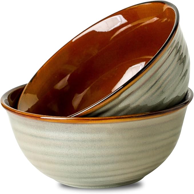 Mixing Bowls 65oz,Large Deep Ceramic Bowls for Prep, Baking,Salad, Pasta, Ramen, Popcorn,Serving Bowls for Baking, Cooking, Kitchen, Party，Dinner,Microwave & Dishwasher Safe Set of 2,Brown