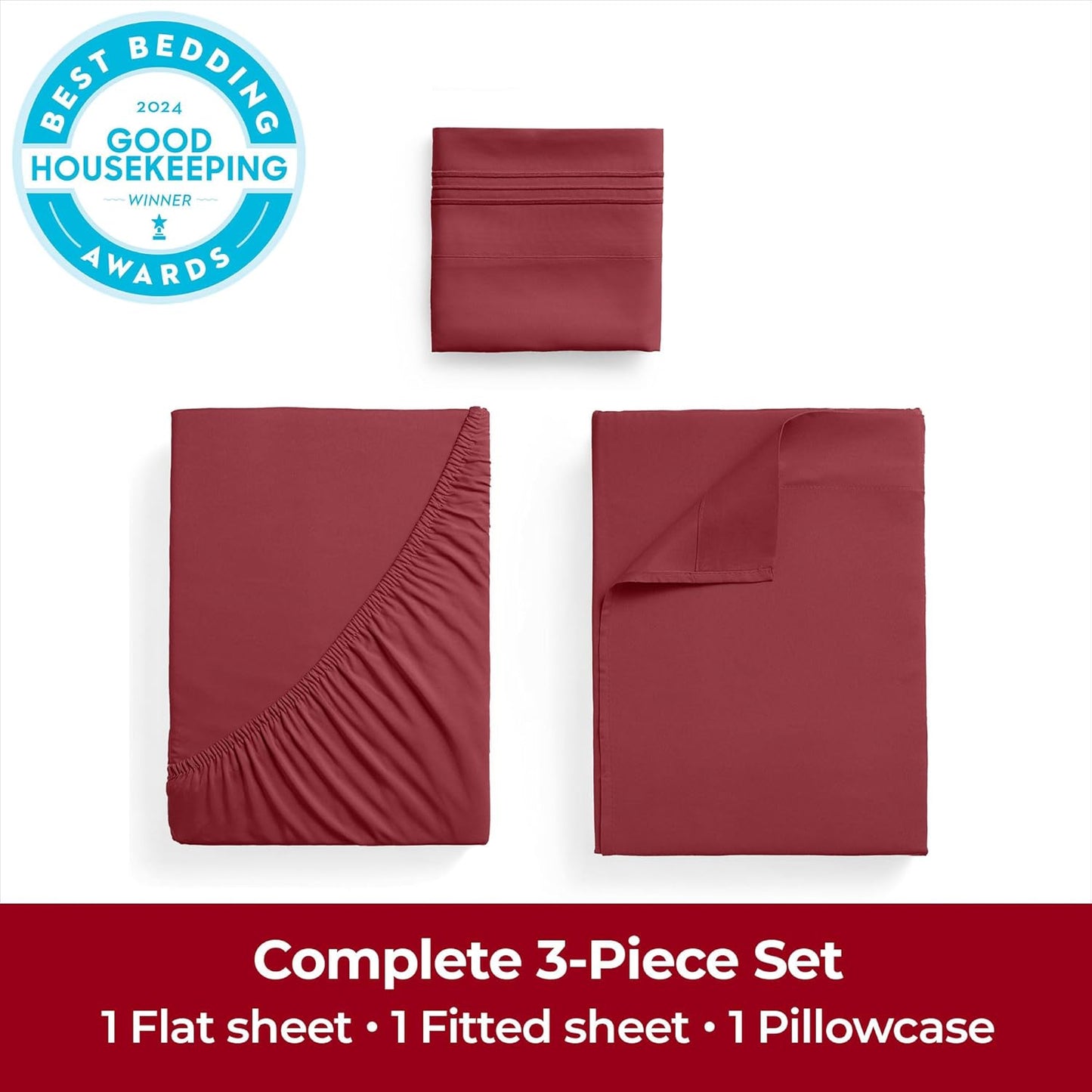 Mellanni Extra Deep Twin Sheets - 3 PC Iconic Collection Bedding - Hotel Luxury, Ultra Soft, Cooling Bed Sheets - Wrinkle, Fade, Stain Resistant (Twin, Brick Red)