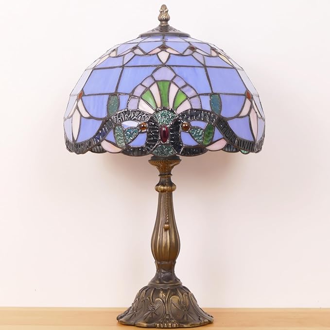 Tiffany Lamp Stained Glass Table Lamp Antique Bedside Reading Light W12H19 Inches (Baroque)