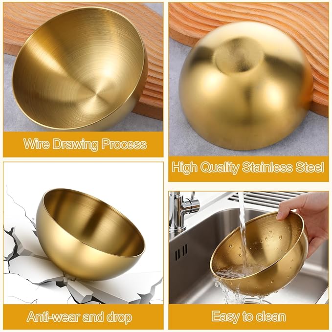 10 PCS Gold Mixing Bowls, 5.9 Inch Gold Serving Bowls Decorative Metal Stainless Steel Bowl Facial Bowl Esthetician for Mixing, Soup, Dessert, Cereal, Fruit, Snack, Christmas