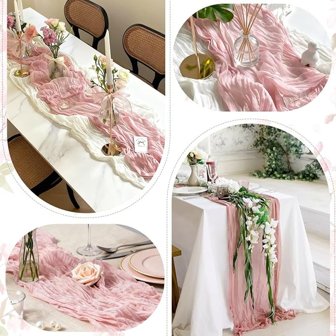 12 Pack Dusty Pink Cheesecloth Table Runner 35"×120" Gauze Fabric Table Runner Rustic Sheer Runner for Wedding Birthday Baby Shower Party Table Decoration Dusty Pink 12 Pack