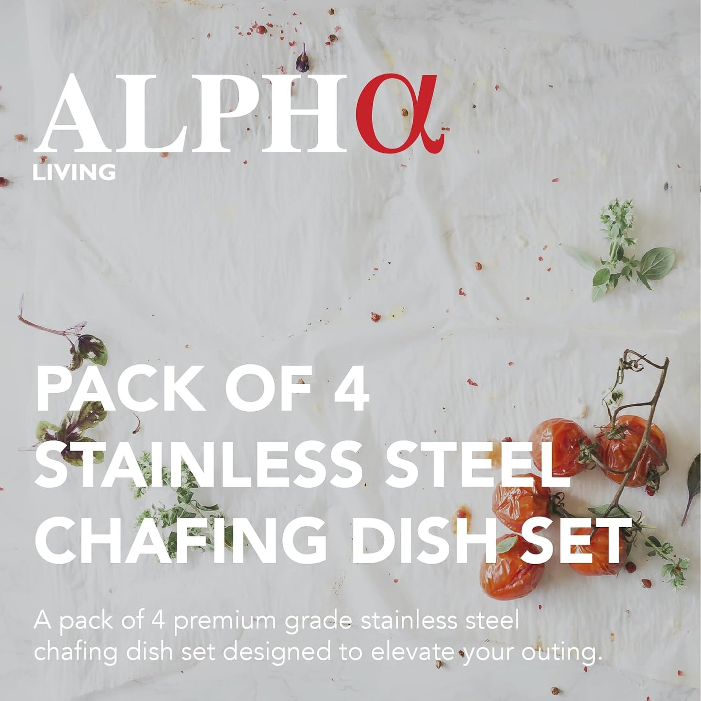 4 Pack Chafing Dish Full Set – Stainless Steel Catering Chafer with Lids, Pans & Fuel Holders – Buffet Food Warmers for Parties, Events & Weddings – Alpine Gray Handles