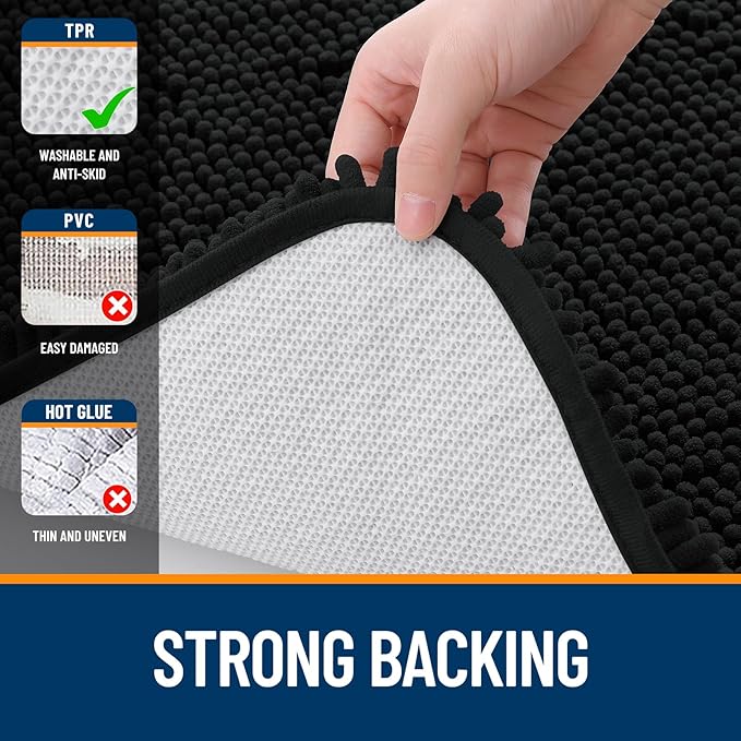 OLANLY Bathroom Rugs 40x32, Extra Soft Absorbent Chenille Bath Rugs, Rubber Backing Quick Dry, Machine Washable Bath Mats for Bathroom Floor, Tub and Shower, Home Decor Accessories, Black