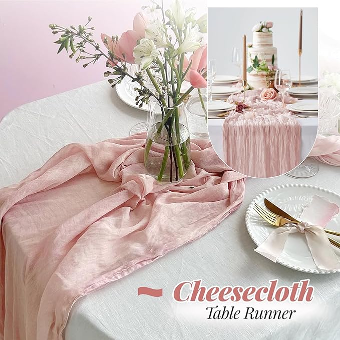 Aktor 6 Pack Dusty Pink Cheesecloth Table Runner 10Ft Gauze Table Runner Boho Semi Sheer Cheese Cloth Fabric Runners for Wedding Birthday Baby Shower Party Table Decoration（Dusty Pink）