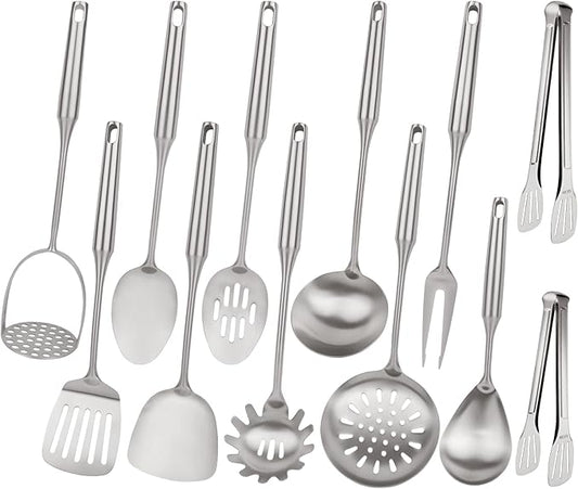 18/10 Stainless Steel Cooking Utensils Set,12pcs Metal Kitchen Utensils Set Dishwasher Safe, Heat Resistant Wok Tools Set for Cooking Enthusiasts
