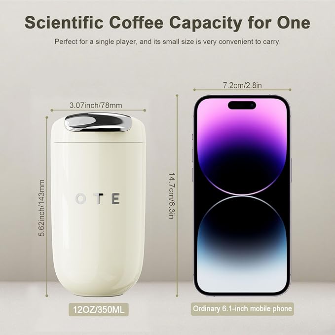 OTE Coffee Cup Travel Mug 12 OZ Leakproof, Keep Ice & Hot Personal Coffee Cup, 350 ML Vacuum Insulated Tumbler, BPA-Free Stainless Steel, Reusable Coffee Cups, Beige