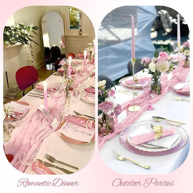 20 Pack Cheesecloth Table Runner Light Pink, Rustic Boho Gauze Fabric Table Runner Romantic Table Runner For Wedding, Festival, Birthday, Anniversary, Dinner and Outdoor Events (17.7 x 108 inch)