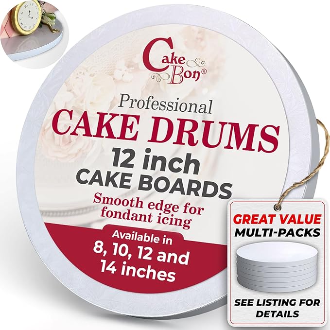 Cakebon Cake Boards - Sturdy 1/2 Thick Drums - 12 Inch Professional Smooth Straight Edges White 1-Pack