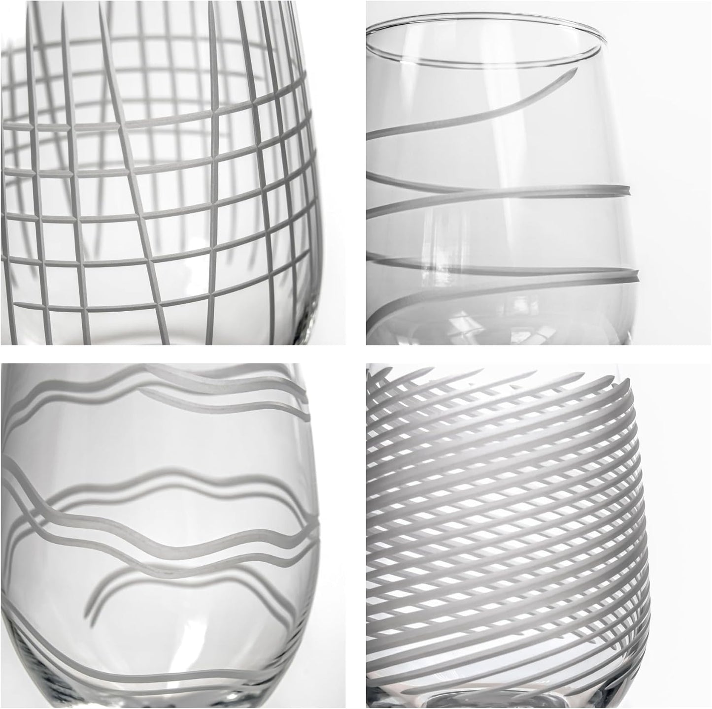 Rolf Glass Symmetry Stemless Wine Glass| 17oz Stemless Tumblers | Proudly Made in the USA | Lead-Free and Diamond-Wheel Engraved | Set of 4