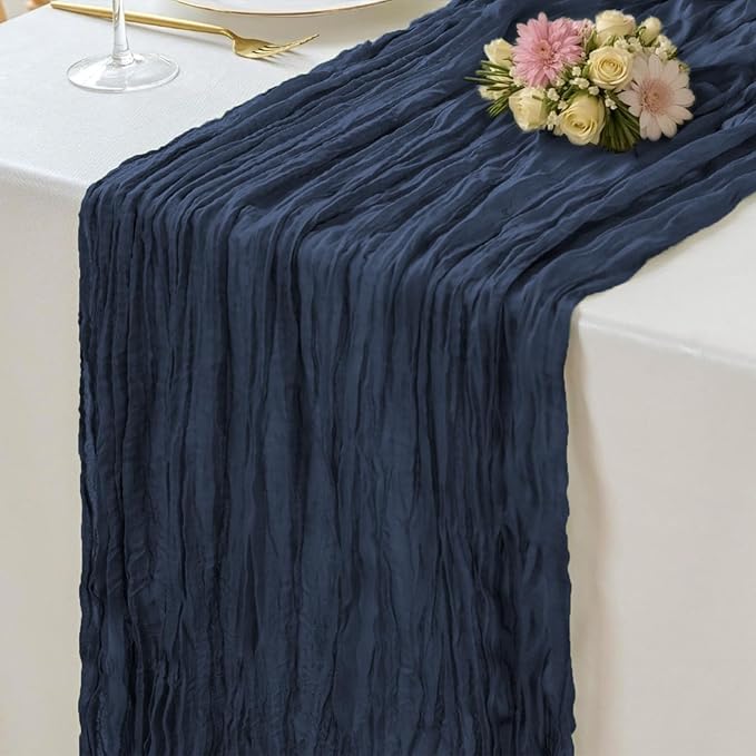20 Pack Cheesecloth Table Runner Navy Blue, Rustic Boho Gauze Fabric Table Runner Romantic Table Runner For Wedding, Festival, Birthday, Anniversary, Dinner and Outdoor Events (17.7 x 108 inch)