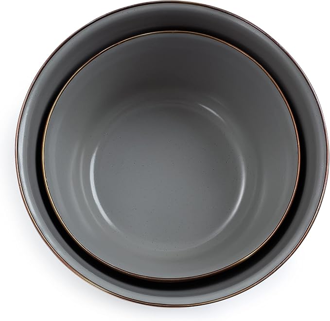 Barebones Enamel Mixing Bowl Set - Mixing Bowls, Salad Bowls, and Serving Bowls - Camping Dishes and Kitchen Essentials (Slate Gray)