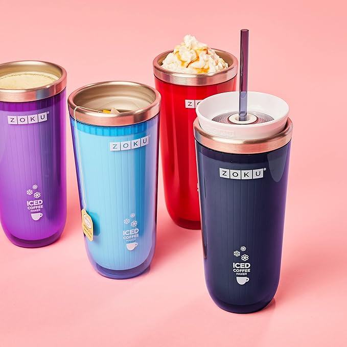 Zoku Instant Iced Coffee Maker, Reusable Beverage Chiller Cools Hot Beverages in Minutes Without Dilution, Portable 11-ounce Tumbler With Spill-resistant Lid and Straw, Teal