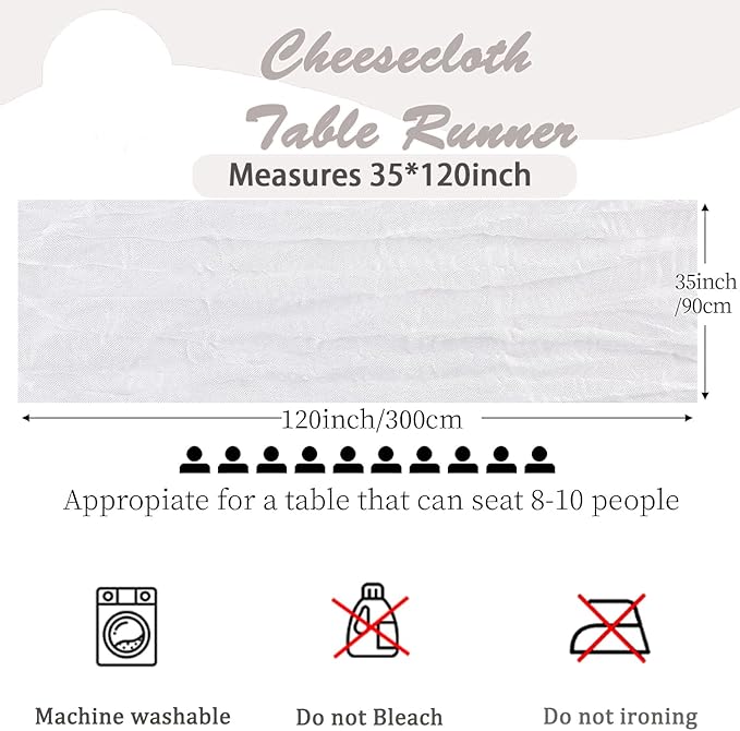6 Pack White Cheesecloth Table Runner, 10FT Long Boho Gauze White Table Runner, 35x120 Inch Rustic Sheer Runners for Wedding Bridal Baby Shower Birthday Party Table Decor