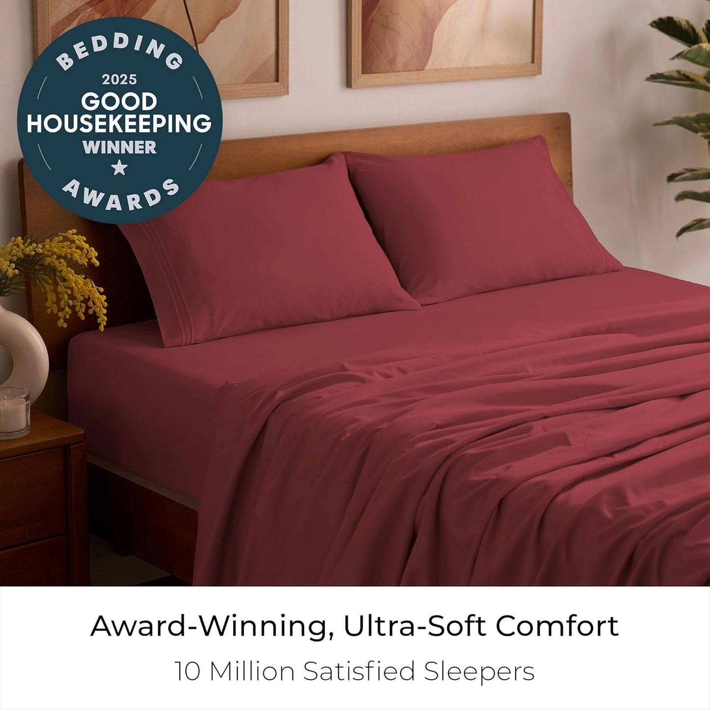 Mellanni Full Sheets Set - 4 PC Iconic Collection Bedding - Hotel Luxury, Extra Soft, Cooling Bed Sheets - Wrinkle, Fade, Stain Resistant (Full, Brick Red)