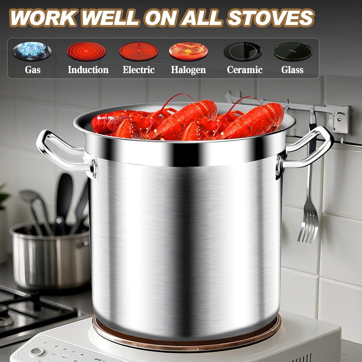 Large Stock Pot - 100QT Stainless Steel Stockpot with Lid, Heavy Duty Tri-Ply Bottom Commercial Grade Soup Pot for Cooking Soup, Stew, Canning, Oven, Gas, Ceramic, Dishwasher Safe